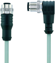 AL-WAKS3-5-AL-WWASS3/P01 | M12/M12 cable, 3p, female 0°/male 90°, 5 m, PVC, shielded