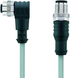 AL-WWAK4.5-2-AL-WAS4.5/P00 | M12/M12 cable, 5p, female 90°/male 0°, 2 m, PVC