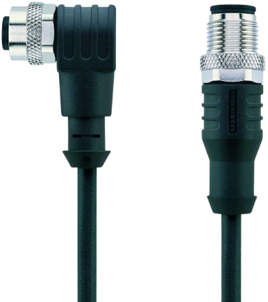 AL-WWAKS4.5-2-AL-WASS4.5/S370 | M12/M12 cable, 5p, female 90°/male 0°, 2 m, PUR
