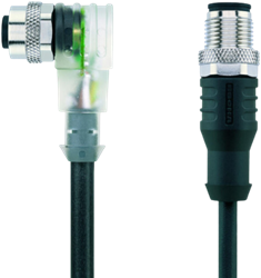 AL-WWAK3P2-5-AL-WAS3/S370 | M12/M12 cable, 3p, female 90°/male 0°, 5 m, PUR