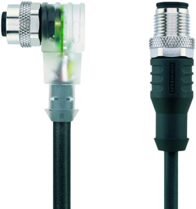 AL-WWAK4P3-2-AL-WAS4/S370 | M12/M12 cable, 4p, female 90°/male 0°, 2 m, PUR, LED