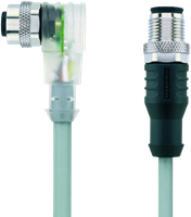 AL-WWAK4P3.1-2-AL-WAS4/S370GY | M12/M12 cable, 4p, female 90°/male 0°, 2 m, PUR, LED