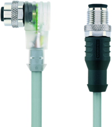 AL-WWAK4P3.1-1-AL-WAS4/S370GY | M12/M12 cable, 4p, female 90°/male 0°, 1 m, PUR, LED