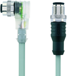 AL-WWAK4P3.1-5-AL-WAS4/P00 | M12/M12 cable, 4p, female 90°/male 0°, 5 m, PVC, LED