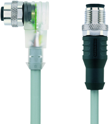 AL-WWAK4P3.1-2-AL-WAS4/P00 | M12/M12 cable, 4p, female 90°/male 0°, 2 m, PVC, LED