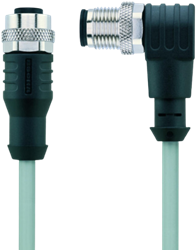 AL-WAK12-1-AL-WWAS12/P00 | M12/M12 cable, 12p, female 0°/male 90°, 1 m, PVC